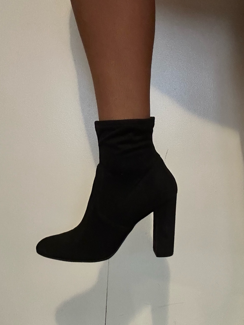 Steve Madden Black Stretch Sock Ankle Boot with Block Heel